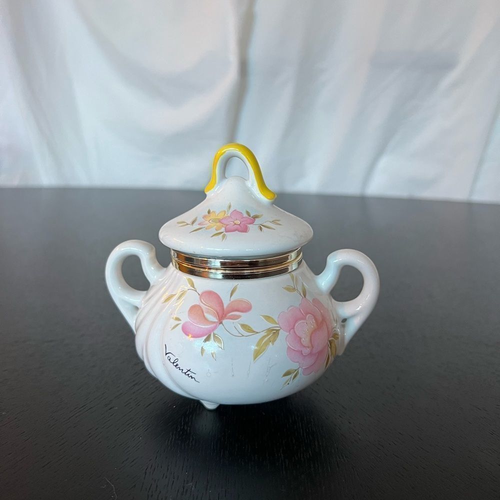 1985 Valentine Sugar Dish with Hinged Lid and Floral Design